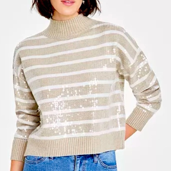 On 34th Women's Sequined Striped Mock-Neck Sweater Size XL - Picture 1 of 12